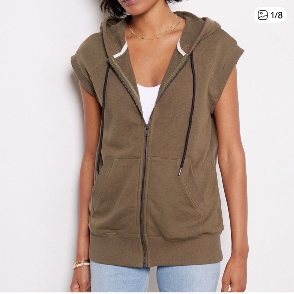 EVEREVE Whitley Sleeveless Zip Hooded Sweatshirt Olive Green Size XS